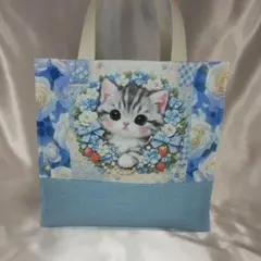 トート ハンドメイド 紙袋タイプ子猫デザイントートバッグ 両面パネル