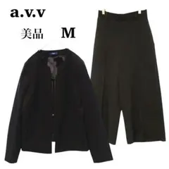 美品【a.v.v】スーツ　セットアップ　M ネイビー　♡オフィス　背抜き　ワイド