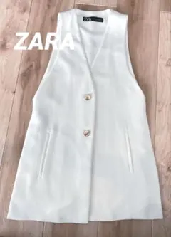 ZARA ロングジレ サイドボタン ベスト S ホワイト 金ボタン 入学式