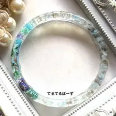 No.334天然石ブレスレットリング　アクアマリン・スモーキークォーツ