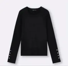 リブニットボタンスリーププルオーバー　ブラック　S