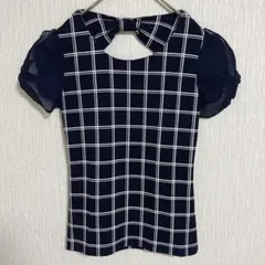【セシルマクビー】ネイビー 半袖トップス シフォン袖リボン 清楚 M