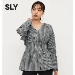 SLY ギンガムチェック Vネック ブラウス 薄手 ストレッチ Fサイズのサムネイル