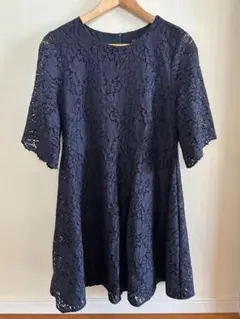 ZARAベーシック 総レース ネイビー ワンピース フレア 膝上 お呼ばれ