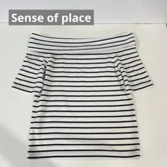 Sense of place オフショル 半袖カットソー ボーダー 白 黒 Fのサムネイル