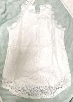 レース トップス レディース タンクトップ ノースリーブ ホワイト S