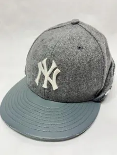 ニューエラ COOPERSTOWN ヤンキース レザー切替 ウール キャップ 灰