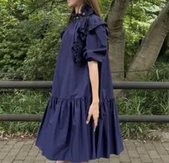 【美品】メゾンキツネ パフスリーブワンピース フリル ティアード ビーズ刺繍