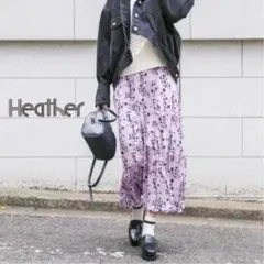 Heather新品タグ付き 切替フレア花柄ロングスカート パープル