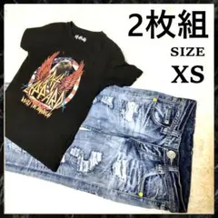 Y2K 平成ギャル VENCE ダメージワイドデニムパンツ XS セットアップのサムネイル