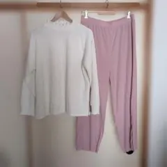 ニット柄カットソー＆リブパンツ セットアップ 大きいサイズ 15号〜17号