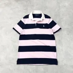 美品 Polo Ralph Lauren ラガーポロ ボーダー/鹿の子 刺繍ロゴ