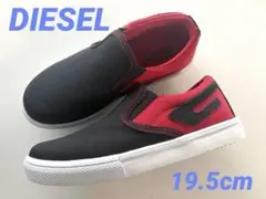 【新品】DIESEL 黒×赤 ロゴスリッポンシューズ　19.5cm