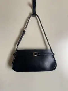 H&M 黒 レザー ハンドバッグ フラップ付き
