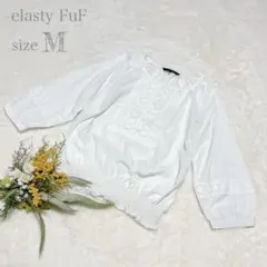 【エラスティフフ】elasty FuF 白レース刺繍ブラウス ラウンドネック M