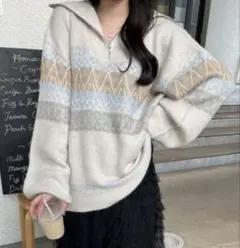 nemne store ノルディック柄 ハーフジップニット