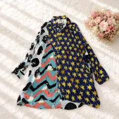 スカラー ScoLar 総柄パッチワーク風レーヨンロングシャツ Mのサムネイル