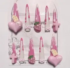 現品 ネイルチップ 量産型 ピンク リボン 平成女児 地雷系 スーパーロング