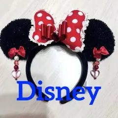 ミニーマウス　カチューシャ　イヤリング付き　平成レトロ　赤　フリル　ドット　廃盤