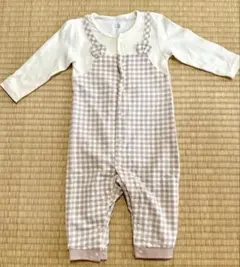 ベージュ・ホワイトチェックロンパース