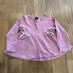 リボン付きピンク長袖カットソー