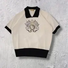 90s Memoreed プレッピー刺繍 半袖ニットポロシャツ M 古着