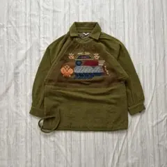 レトロ 刺繍デザインニット オリーブグリーン 日本製 古着