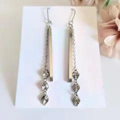 ピアス イヤリング ロング バー チェーン 菱形 キラキラ きれいめ アレルギー