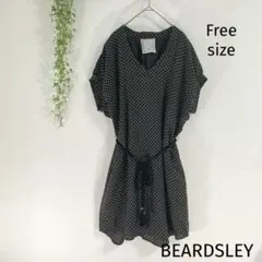 b007【ビアズリー】フリー 茶 ドット ひざ丈 ワンピース チュニック