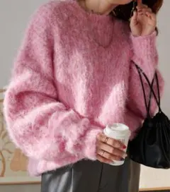 ピンクWEB限定】畦シャギービッグニット　Discoat ディスコート