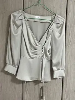 カシェ 総レース 総柄 ノーカラー パフスリーブ レース M 白 生成 絹 