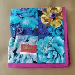 KENZO フラワーパターン ハンカチ 青系