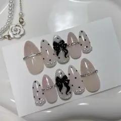 ネイルチップ 現品 ワンホンネイル ガーリーネイル 囲みリボンネイル ちゅるん