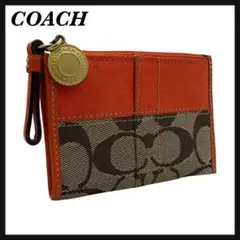 【美品】 coach コーチ ポーチ シグネチャー 小物入れ レザー オレンジ