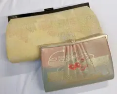 和装バック　2点セット 金糸　花籠　紬　亀甲模様　カラフル　着物　072tz