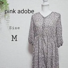 pink adobe 花柄 七分袖 ロングワンピース M