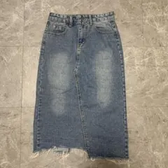 Girly Doll デニムタイトスカート Mサイズ フリンジ裾 ダメージd29