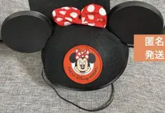 ディズニー　ミニー　イヤーハット　ミッキーマウス 帽子　黒　紐　リボン　黒　赤