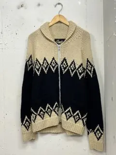 インディアンモトサイクル★ネイティブ柄カウチンニット カーディガン 黒 Lのサムネイル