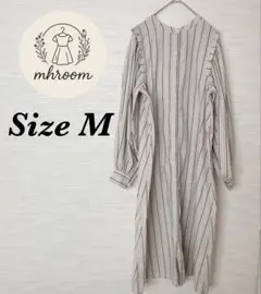 ワンピース ストライプ フリル 長袖 シャツワンピース ロング丈 1-44