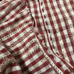 レースプリント赤と白のチェック柄 綿生地