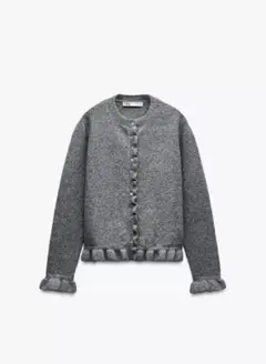 ZARAフリルニット カーディガン S グレー