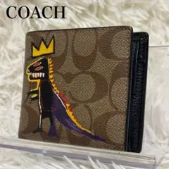 コーチ バスキア 二つ折り財布 シグネチャー PVC レザー ブラウン ブラック