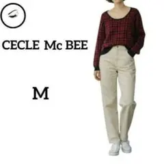 【美品】セシルマクビー　UネックニットセーターM　レッド　赤チェック　冬　春