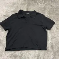 ブラック クロップドポロシャツ XL