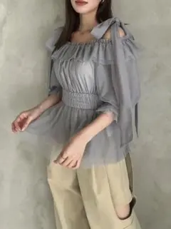 dazzlin チュールリボンペプラム2wayトップス