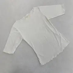 Ray Cassin 白 リブトップス 七分袖 フリル裾 シンプル Fサイズ