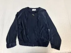 ノーカラー ジップアップ ブルゾン ネイビー 丈短めのサムネイル