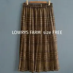 lowrys farm プリーツスカート チェック 茶 春夏 ミモレ丈