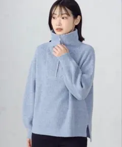 【値下げ】COMME CA ISM，コムサイズム 　ハーフジップニット　ブルー